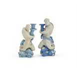 TWO WEDGWOOD BLUE JASPER FIGURAL CANDLESTICKS, LATE 18TH OR 19TH CENTURY