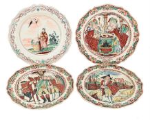 TWO DUTCH-DECORATED TURNER'S CREAMWARE PLATES, THIRD QUARTER 18TH CENTURY