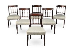 A SET OF SIX MAHOGANY AND UPHOLSTERED DINING CHAIRS, 19TH CENTURY AND LATER