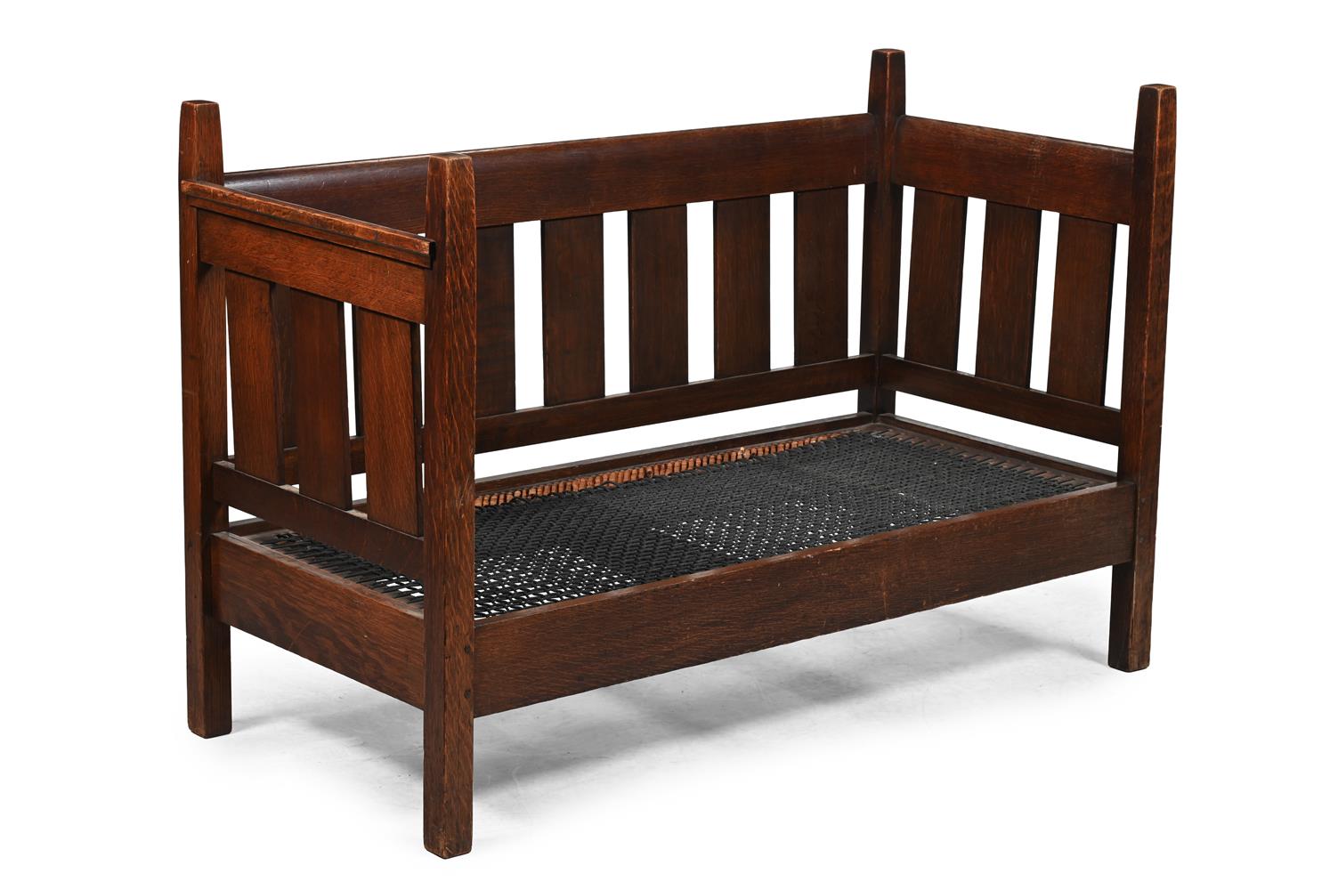 AN ARTS AND CRAFTS OAK SETTLE, POSSIBLY AMERICAN, IN THE MANNER OF THE STICKLEY BROTHERS, CIRCA 1900 - Image 2 of 2