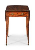 Y A SHERATON REVIVAL SATINWOOD AND TULIPWOOD CROSSBANDED POLYCHROME PAINTED PEMBROKE TABLE, CIRCA 18