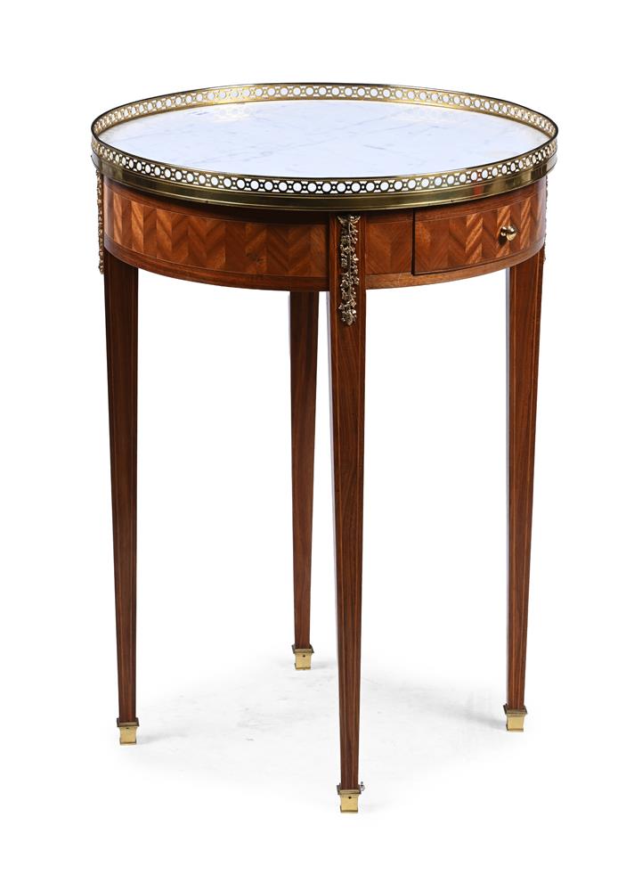 Y A KINGWOOD, PARQUETRY AND MARBLE INSET GUERIDON OR OCCASIONAL TABLE, 20TH CENTURY - Image 2 of 3