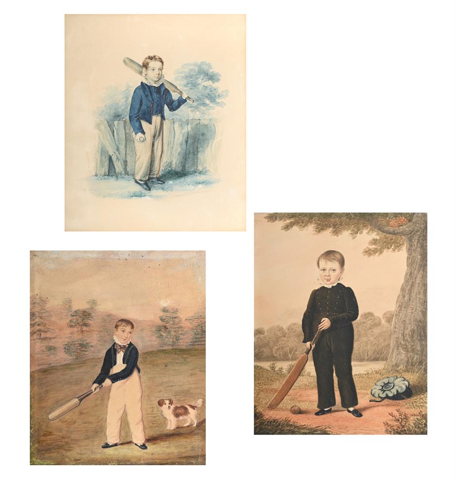 BRITISH SCHOOL (19TH CENTURY), A PORTRAIT OF A BOY CRICKETER; TOGETHER WITH TWO OTHERS (3)