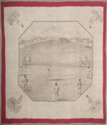 A COMMEMORATIVE SILK HANDKERCHIEF, CRICKET MATCH
