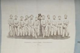 A HANDKERCHIEF COMMEMORATING ENGLAND'S FIRST TOUR TO AUSTRALIAELEVEN OF ENGLAND IN AUSTRALIA WITH M