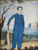 BRITISH SCHOOL (CIRCA 1800), PORTRAIT MINIATURE OF A YOUNG CRICKETER
