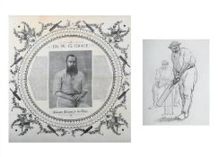 A COMMEMORATIVE HANDKERCHIEFDR. W. G. GRACE. CHAMPION CRICKETER OF THE WORLD; AND A DRAWING (2)