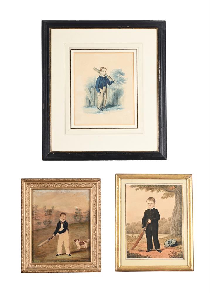 BRITISH SCHOOL (19TH CENTURY), A PORTRAIT OF A BOY CRICKETER; TOGETHER WITH TWO OTHERS (3) - Image 5 of 6
