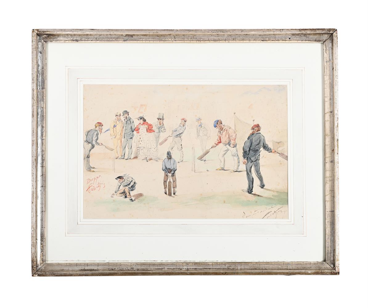 FABRITZING [?] (FRENCH 19TH CENTURY), A CRICKET MATCH IN THE TOWN SQUARE - Image 2 of 3