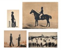 BRITISH SCHOOL (19TH CENTURY), SILHOUETTE OF A BOY CRICKETER IN SIDE PROFILE; AND TWO OTHERS (4)
