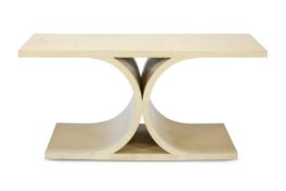 A CREAM LACQUER X-FRAME OCCASIONAL TABLE, SECOND HALF 20TH CENTURY