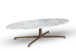 A GREY VEINED, WHITE MARBLE TOPPED BRASS COFFEE TABLE, MID 20TH CENTURY