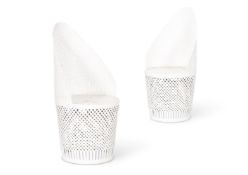 A PAIR OF WHITE PAINTED METAL GARDEN SEATS, PROBABLY AMERICAN