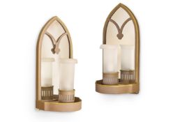 A PAIR OF GREY PAINTED TOLE WALL LIGHTS IN THE GOTHIC STYLE, MODERN