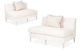 A PAIR OF CREAM COTTON UPHOLSTERED BANQUETTES, BY VEERE GRENNEY