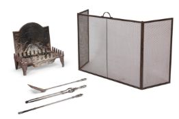 A SET OF GEORGE III POLISHED STEEL FIRE TOOLS, LATE 18TH CENTURY