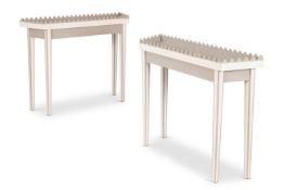 A PAIR OF CREAM AND GREY PAINTED PLANT TABLES, AFTER A DESIGN BY JOHN FOWLER