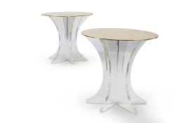 A PAIR OF POLISHED BRASS AND PERSPEX SIDE TABLES, 1960s