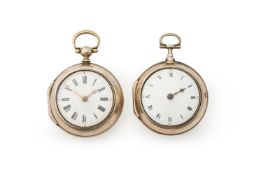 TWO GEORGE III SILVER PAIR-CASED VERGE POCKET WATCHES