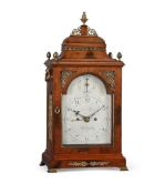 A GEORGE III BRASS MOUNTED FIGURED MAHOGANY TABLE/BRACKET CLOCK WITH CONCENTRIC CALENDAR