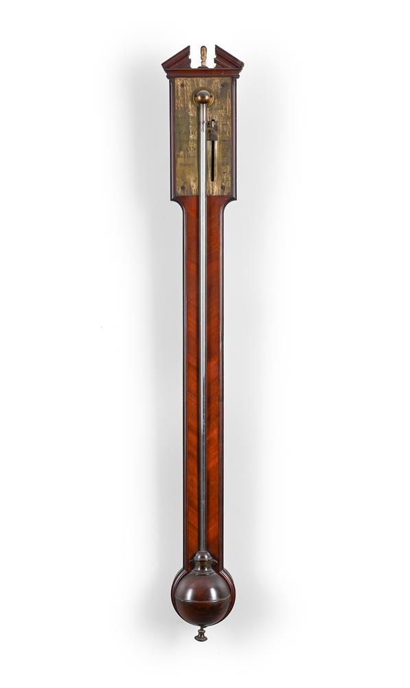 A GEORGE III MAHOGANY MERCURY STICK BAROMETER