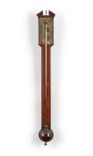 A GEORGE III MAHOGANY MERCURY STICK BAROMETER