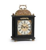 Y A WILLIAM AND MARY EBONY AND GILT BRASS ‘BASKET-TOP’ TABLE CLOCK