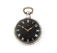 A GEORGE IV SILVER LEVER FUSEE OPEN-FACED POCKET WATCH WITH UNUSUAL BLACK-ON-WHITE NUMERAL DIALJAME