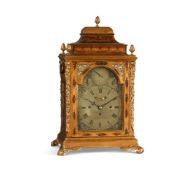 AN UNUSUAL GEORGE III BRASS MOUNTED GILT JAPANNED MUSICAL TABLE/BRACKET CLOCK