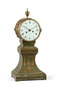 A GEORGE III BRASS AND PAINTED WOOD BALLOON-SHAPED MANTEL CLOCK IN THE MANNER OF THOMAS WEEKS