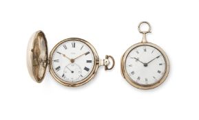 A REGENCY SILVER VERGE CHRONOGRAPH HUNTER POCKET WATCH