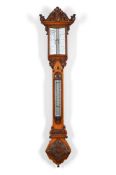 A VICTORIAN CARVED OAK MERCURY STICK BAROMETER MADE TO FOLLOW ADMIRAL FITZROY'S RECOMMENDATIONS