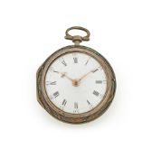 Y A WELSH GEORGE III SILVER AND SHAGREEN PAIR-CASED VERGE POCKET WATCH