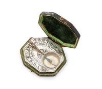 A FRENCH SILVER BUTTERFIELD PATTERN PORTABLE SUNDIAL