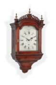 A FINE AND RARE GEORGE III MAHOGANY SPRING-DRIVEN HOODED WALL CLOCK