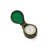 A VICTORIAN GILT BRASS ANEROID POCKET BAROMETER COMPENDIUM WITH ALTIMETER, THERMOMETER AND COMPASS
