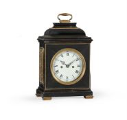 A FINE GEORGE III BRASS MOUNTED EBONISED TABLE/BRACKET CLOCK WITH FIRED ENAMEL DIAL