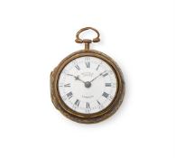 Y A GEORGE III GILT BRASS AND TORTOISESHELL PAIR-CASED VERGE POCKET WATCH