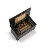 Y A RARE SWISS ROSEWOOD ‘BELLS-IN-SIGHT’ AUTOMATON MUSIC BOX WITH DANCING FIGURE