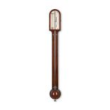 Y A GEORGE III MAHOGANY MERCURY STICK BAROMETER