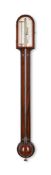 Y A GEORGE III MAHOGANY MERCURY STICK BAROMETER