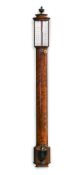 Y FINE GEORGE III FIGURED MAHOGANY BOWFRONTED 'FLAT-TO-THE-WALL' MERCURY STICK BAROMETER