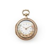 A GEORGE III SILVER PAIR-CASED VERGE POCKET WATCH WITH POLYCHROME PAINTED DIAL