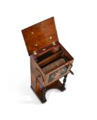 A GERMAN INLAID WALNUT SMALL HAND-CRANKED UPRIGHT BARREL PIANO
