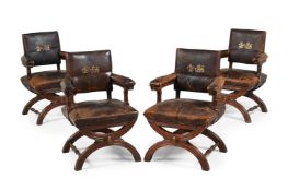 ANOTHER SET OF FOUR VICTORIAN OAK AND LEATHER UPHOLSTERED ARMCHAIRS, 19TH CENTURY