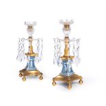A PAIR OF GEORGE III GILT-BRONZE MOUNTED CUT-GLASS AND JASPERWARE CANDLESTICKS, CIRCA 1790