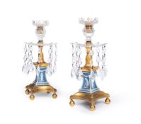 A PAIR OF GEORGE III GILT-BRONZE MOUNTED CUT-GLASS AND JASPERWARE CANDLESTICKS, CIRCA 1790