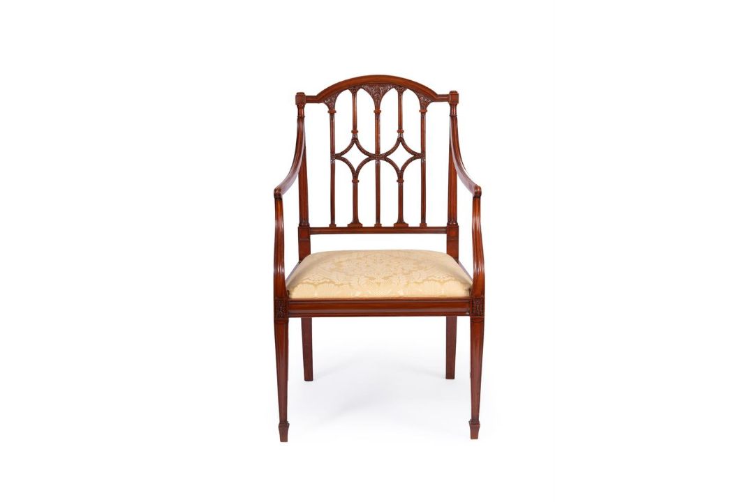 A PAIR OF EDWARDIAN CARVED SATINWOOD OPEN ARMCHAIRS, IN GEORGE III STYLE, CIRCA 1900 - Image 1 of 3