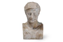 AFTER GIOVANNI BATTISTA COMOLLI (1775-1830), AN ALABASTER BUST OF NAPOLEON DEPICTED AS KING OF ITALY