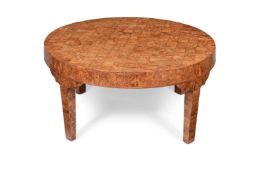 A BURR YEW PARQUETRY VENEERED OCCASIONAL TABLE, 20TH CENTURY
